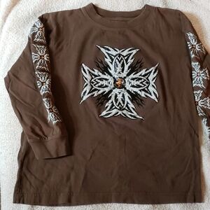 Kids Brown Long Sleeve Shirt with Tribal Design